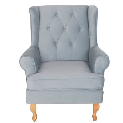 BERGERE ARMCHAIR BRANDON HM3073.31 BABY BLUE VELVET-LEGS IN NATURAL WOOD COLOR 82,5x80x104Hcm.