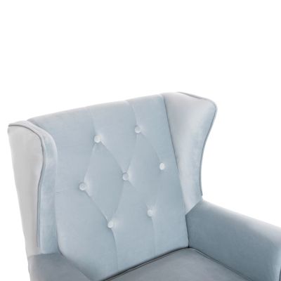 BERGERE ARMCHAIR BRANDON HM3073.31 BABY BLUE VELVET-LEGS IN NATURAL WOOD COLOR 82,5x80x104Hcm.