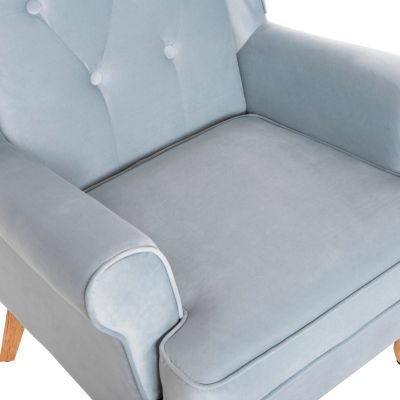 BERGERE ARMCHAIR BRANDON HM3073.31 BABY BLUE VELVET-LEGS IN NATURAL WOOD COLOR 82,5x80x104Hcm.