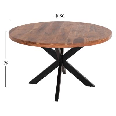 ROUND DINING TABLE MONTANA SUPERIOR HM9904 SOLID ACACIA WOOD TOP 4cm. Φ150Χ79Hcm.