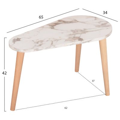 COFFEE TABLES 2PCS APRILIA HM18179.03 MELAMINE IN NATURAL & WHITE MARBLE-WOODEN LEGS IN NATURAL 94x47x47,5Hcm