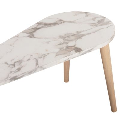 COFFEE TABLES 2PCS APRILIA HM18179.03 MELAMINE IN NATURAL & WHITE MARBLE-WOODEN LEGS IN NATURAL 94x47x47,5Hcm