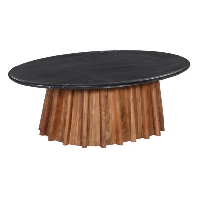 COFFEE TABLE OVAL DRAXX HM9934 SOLID ACACIA WOOD-BLACK MARBLE TOP 120x70x38Hcm.