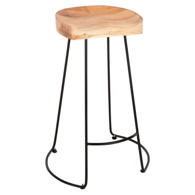 BAR STOOL ELEANOR HM8363.21 SOLID ACACIA WOOD-BLACK METAL FRAME 53,5x42x77Hcm.