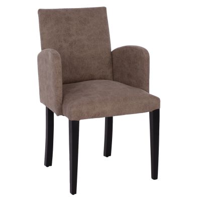 ARMCHAIR “LIZETTE” HM9272.27 CIGAR-SHADE NUBUCK-type FABRIC WITH WOODEN LEGS 55x58x85H CM.