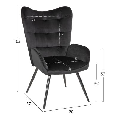 КРЕСЛО С ТАБУРКА ЗА КРАКА CRAWLEY HM8918.04 ЧЕРЕН ВЛЕВЕТ-МЕТАЛНИ КРАКА 70x57x103Hcm.