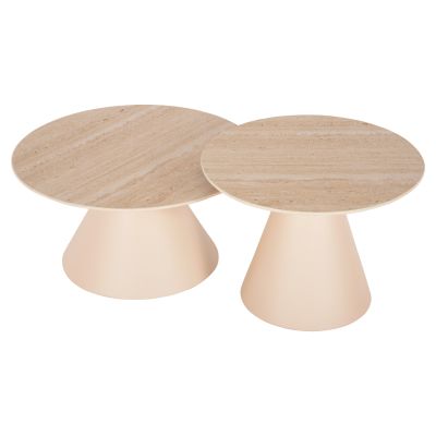 SIDE TABLES 2PCS NANZA HM9927 METAL IN CREAM-BEIGE CERAMIC TOP Φ50&Φ60 cm.