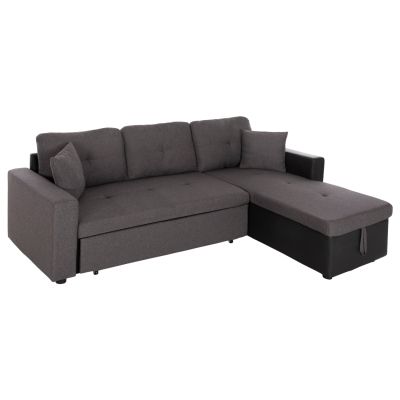 CORNER SOFA-BED WAYNE HM3028.91 GREY FABRIC-BLACK PU LEATHER 224x145x86Hcm.