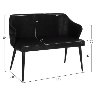 SOFA 2-SEATER PROFESSIONAL CARLOS FB99273.14 BLACK T.NUBUCK - WOODEN LEGS 119x60x84Hcm.