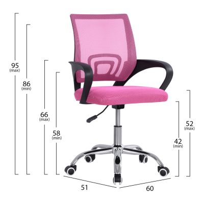 OFFICE CHAIR BRISTONE HM1058.35 PINK MESH FABRIC-CHROMED BASE-BLACK ARMS 60x51x95Hcm.