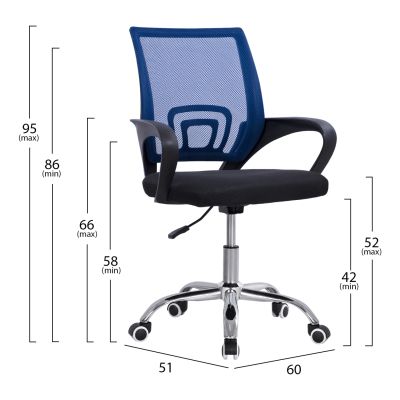 OFFICE CHAIR BRISTONE HM1058.36 BLUE MESH FABRIC-CHROMED BASE-BLACK ARMS 60x51x95Hcm.