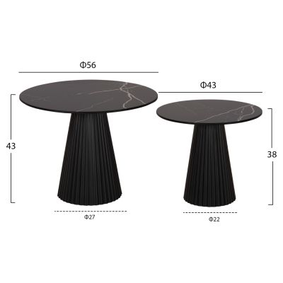 COFFEE TABLES 2PCS DIEN HM9926 METAL BASES & CERAMIC TOP-BLACK Φ56&Φ43 cm.