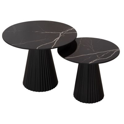 COFFEE TABLES 2PCS DIEN HM9926 METAL BASES & CERAMIC TOP-BLACK Φ56&Φ43 cm.