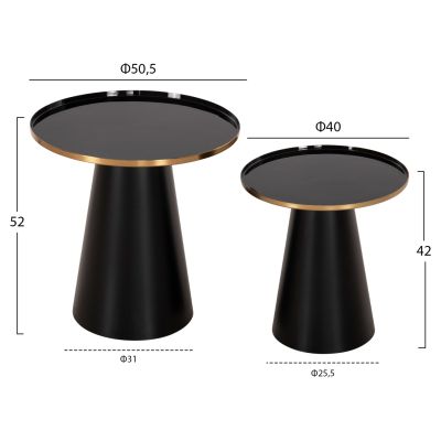 COFFEE TABLES 2PCS BENG HM9920 ENAMELED METAL TOP-MAT BASE-BLACK Φ50 & Φ40 cm.