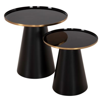 COFFEE TABLES 2PCS BENG HM9920 ENAMELED METAL TOP-MAT BASE-BLACK Φ50 & Φ40 cm.