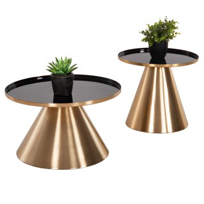 COFFEE TABLES 2PCS LORME HM9923 METAL IN BLACK AND GOLD Φ50 & Φ40 cm.