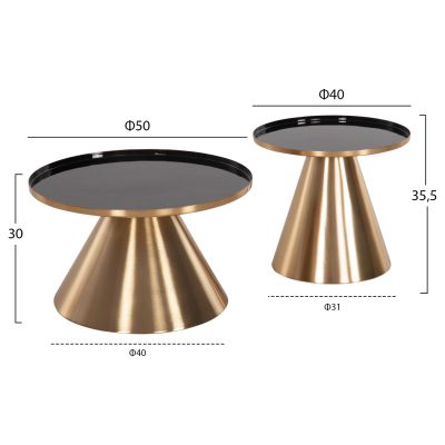 COFFEE TABLES 2PCS LORME HM9923 METAL IN BLACK AND GOLD Φ50 & Φ40 cm.