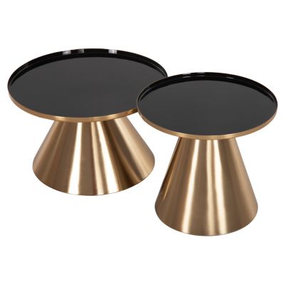 COFFEE TABLES 2PCS LORME HM9923 METAL IN BLACK AND GOLD Φ50 & Φ40 cm.