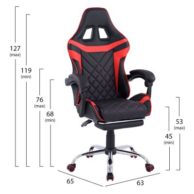 Gaming Armchair with reclining back and footstep HM1157.01 Black -Red