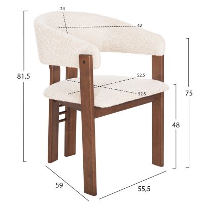 DINING CHAIR ZARRA HM9970.03 RUBBERWOOD IN WALNUT-ECRU BOUCLE FABRIC 55,5x59x81,5Hcm.