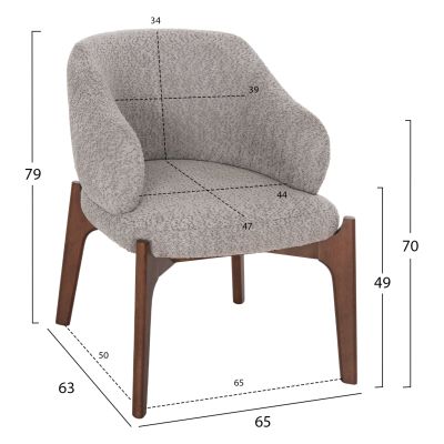 DINING CHAIR ABAI HM9971.03 RUBBERWOOD IN WALNUT COLOR-BOUCLE FABRIC IN LIGHT GREY 65x63x79Hcm.