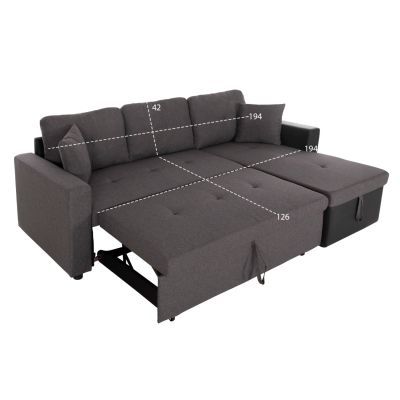 CORNER SOFA-BED WAYNE HM3028.91 GREY FABRIC-BLACK PU LEATHER 224x145x86Hcm.