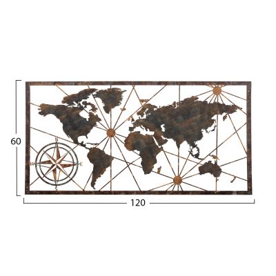 WALL DECORATION WORLD MAP HM4656 BRONZE METAL 120x0,1x60Hcm.