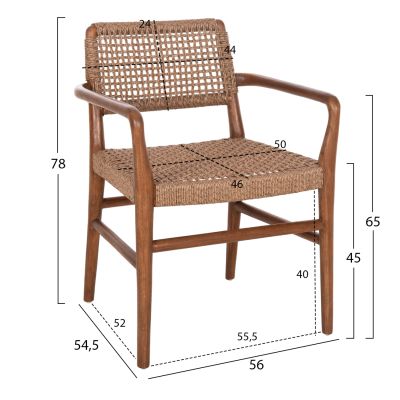 DINING ARMCHAIR ROSCO HM6132.01 TEAK WOOD IN WALNUT-VIRO ROPE IN BROWN 56x54,5x78Hcm.