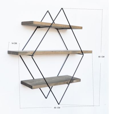 СТЕННИ РАФТОВЕ 3БР. ОРЕХ МЕЛАМИН ЧЕРНА МЕТАЛНА РАМКА 60x14x60Hcm.HM9450.01