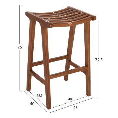 BAR STOOL BUNDY HM6130 TEAK WOOD IN WALNUT 45x40x75Hcm.