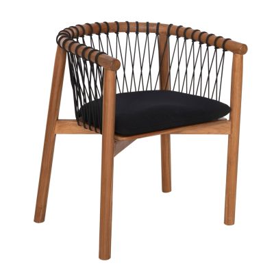 DINING ARMCHAIR ADAMA HM6131 TEAK WOOD IN NATURAL-ROPE & CUSHION IN BLACK 64x51x73Hcm.