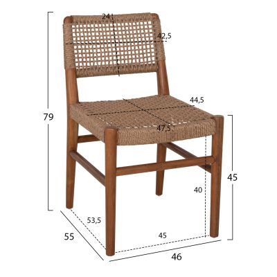 DINING CHAIR ROSCO HM6133.01 TEAK WOOD IN WALNUT-VIRO ROPE IN BROWN 46x55x79Hcm.