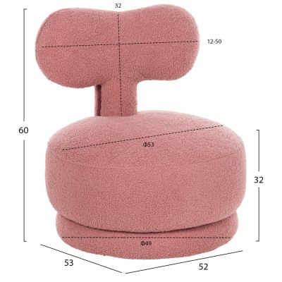 STOOL WITH BACKREST SWIVEL KRIVIO HM9775.02 DUSTY PINK BOUCLE FABRIC 52x53x60Hcm.