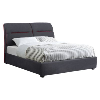 Bed Kendra HM562, 150x200cm, grey fabric and red stripes