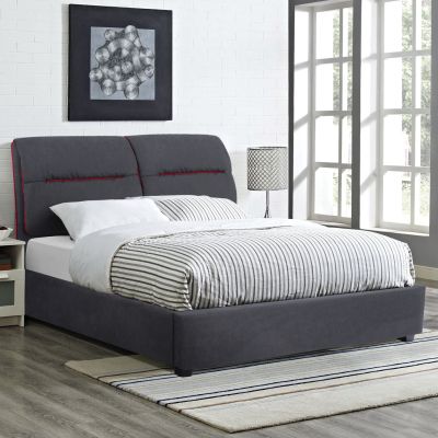 Bed Kendra HM562, 150x200cm, grey fabric and red stripes