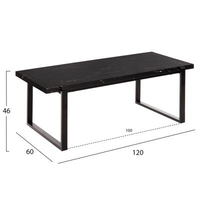 COFFEE TABLE SHABEN HM9585.01 MDF IN BLACK MARBLE TABLETOP-BLACK METAL BASE 120x60X46Hcm.