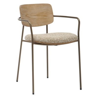 DINING CHAIR VIKKI HM9980.01 METAL IN ANTIQUE COPPER-WHITE WASH PLYWOOD-BEIGE FABRIC 54x54x75,5Hcm.