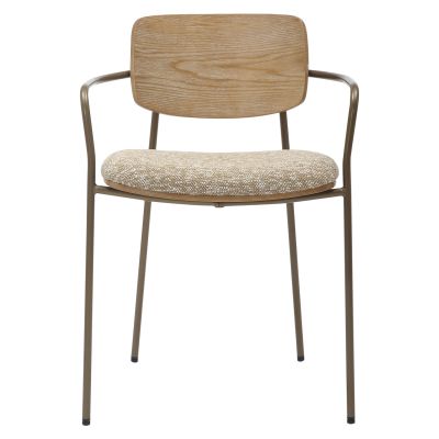 DINING CHAIR VIKKI HM9980.01 METAL IN ANTIQUE COPPER-WHITE WASH PLYWOOD-BEIGE FABRIC 54x54x75,5Hcm.