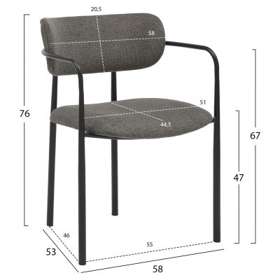 DINING CHAIR KRITTER HM9994.02 BLACK METAL-DARK GREY FABRIC 58x53x76Hcm.