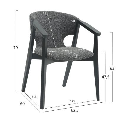 DINING ARMCHAIR YEGER HM9995.01 BEECH WOOD IN BLACK-DARK GREY FABRIC 62,5x60x79Hcm.