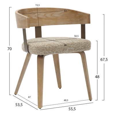 DINING CHAIR GALLEY HM9981.01 PLYWOOD FRAME AND LEGS-BEIGE FABRIC 55,5x53,5x70Hcm.