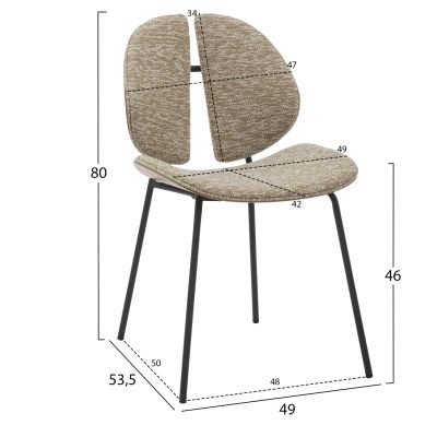 DINING CHAIR LUNGS HM9982.01 BLACK METAL FRAME-BEIGE FABRIC 49x53,5x80Hcm.