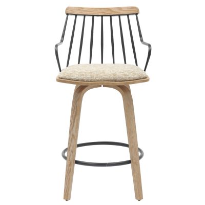 BAR STOOL JUDI HM9985.01 PLYWOOD IN WHITEWASH-BLACK METAL-BEIGE FABRIC 48x52x92Hcm.