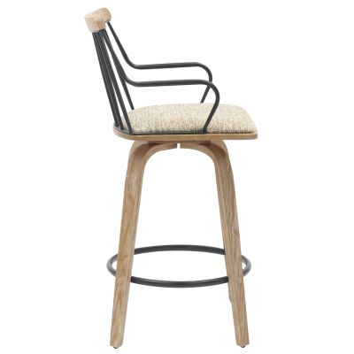 BAR STOOL JUDI HM9985.01 PLYWOOD IN WHITEWASH-BLACK METAL-BEIGE FABRIC 48x52x92Hcm.