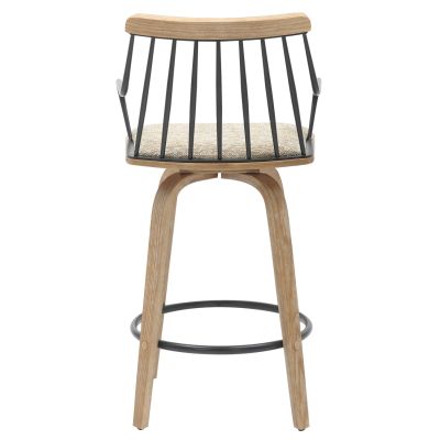 BAR STOOL JUDI HM9985.01 PLYWOOD IN WHITEWASH-BLACK METAL-BEIGE FABRIC 48x52x92Hcm.