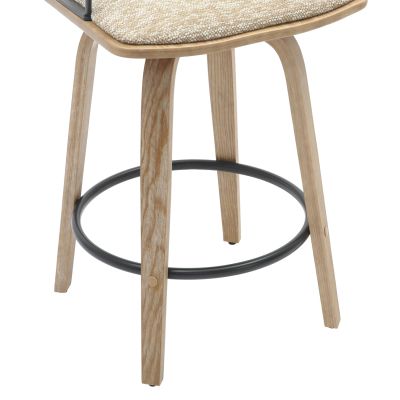 BAR STOOL JUDI HM9985.01 PLYWOOD IN WHITEWASH-BLACK METAL-BEIGE FABRIC 48x52x92Hcm.