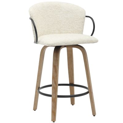 BAR STOOL MED.HEIGHT NEBOR HM9986.01 PLYWOOD LEGS-BLACK METAL-ECRU FABRIC 53,5x51x90Hcm.