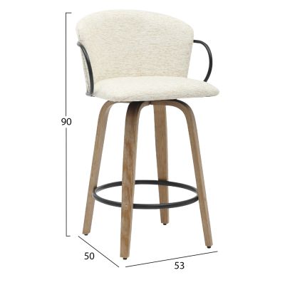 BAR STOOL MED.HEIGHT NEBOR HM9986.01 PLYWOOD LEGS-BLACK METAL-ECRU FABRIC 53,5x51x90Hcm.