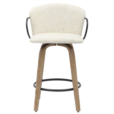 BAR STOOL MED.HEIGHT NEBOR HM9986.01 PLYWOOD LEGS-BLACK METAL-ECRU FABRIC 53,5x51x90Hcm.