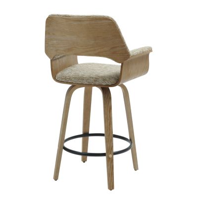 BAR STOOL MED.HEIGHT CLIPP HM9987.01 WHITEWASH PLYWOOD-BEIGE FABRIC 57,5x53x98Hcm.